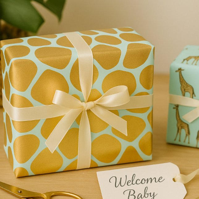 Feuille De Papier Cadeau Magnifique Giraffe Imprimé Monnaie et Or (Créateur téléchargé)