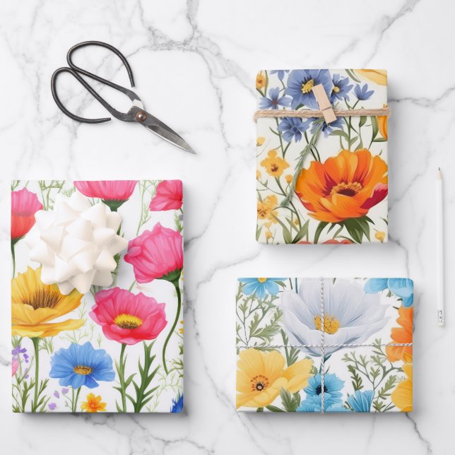 Feuille De Papier Cadeau Magnifique Poppies Fleurs de terrain Douche (Recto)