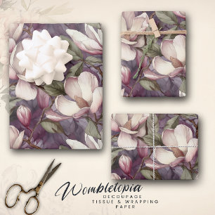Feuille De Papier Cadeau Magnolia Art Floral Peint À La Main Violet