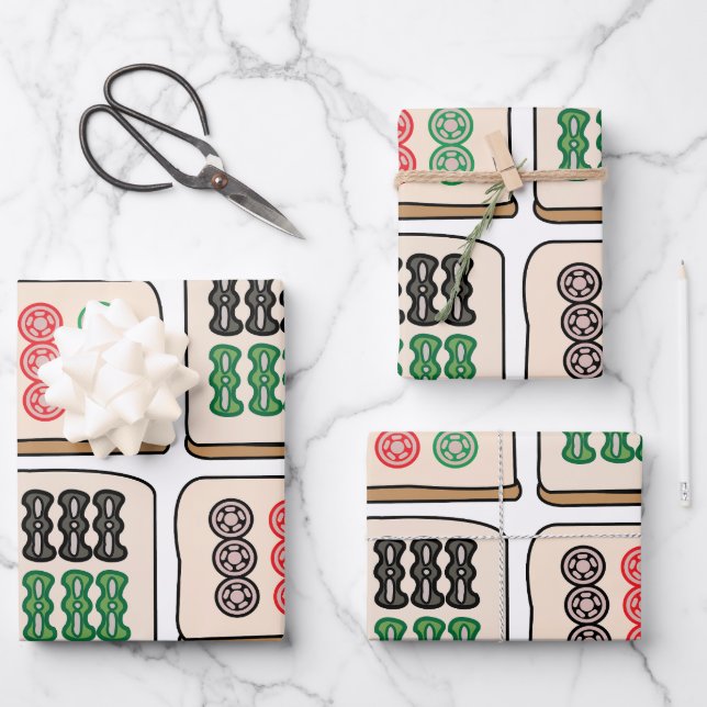 Feuille De Papier Cadeau Mahjong Tiles Luck Strategy Joueurs (Recto)