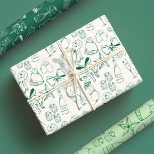 Feuille De Papier Cadeau Mains à la mode dessinées Monochrome Vert & Blanc 