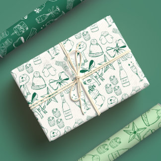 Feuille De Papier Cadeau Mains à la mode dessinées Monochrome Vert & Blanc