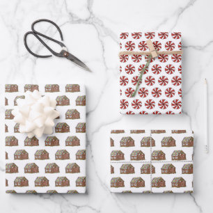 Feuille De Papier Cadeau Maison de pain d'épices de Noël Sucre de canne men