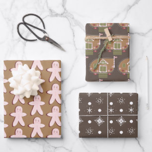 Feuille De Papier Cadeau Maison en pain d'épice Noël Flocons de neige Marro
