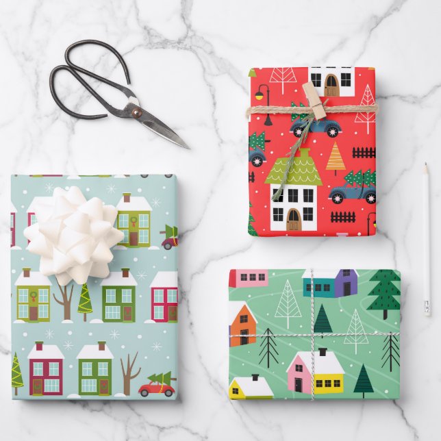 Feuille De Papier Cadeau Maison mignonne Motif de Noël à thème (Recto)
