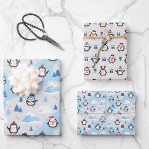 Feuille De Papier Cadeau Manchots mignons