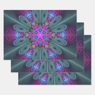 Feuille De Papier Cadeau Mandala De Centre Coloré Fractage Art Avec Rose