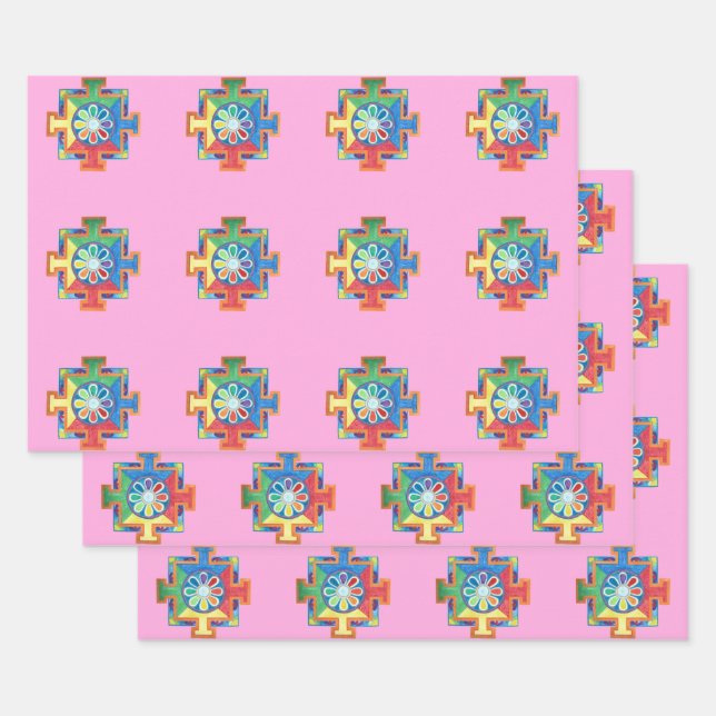 Feuille De Papier Cadeau Mandala de l'aquarelle de création (Lot)