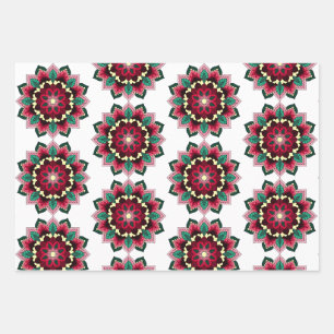 Feuille De Papier Cadeau Mandala Motif 02 en rose profond