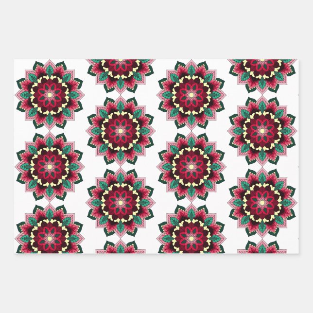 Feuille De Papier Cadeau Mandala Motif 02 en rose profond (Devant)