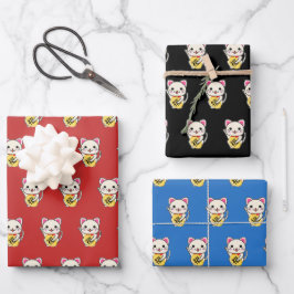 Feuille De Papier Cadeau Maneki Neko - Chat Lucky Mixé
