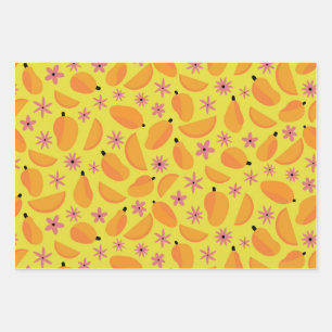 Feuille De Papier Cadeau Mange mangue fruits et fleurs motif
