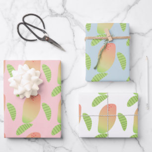 Feuille De Papier Cadeau Mangue tropicale fruit vert orange 