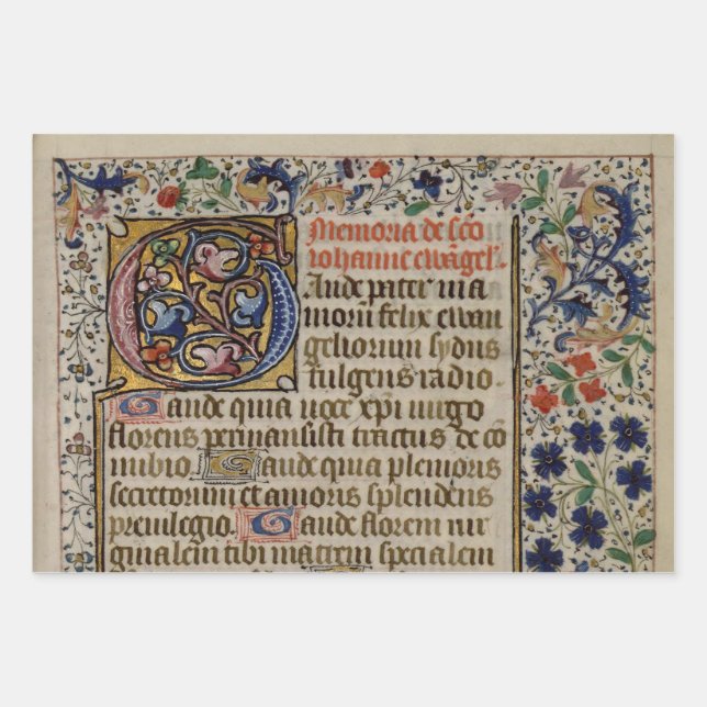 Feuille De Papier Cadeau manuscrits exquis et enluminés médiévaux (Devant)