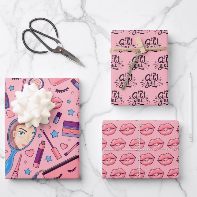 Feuille De Papier Cadeau Maquillage de beauté Cosmétique Enveloppement Papi (Recto)