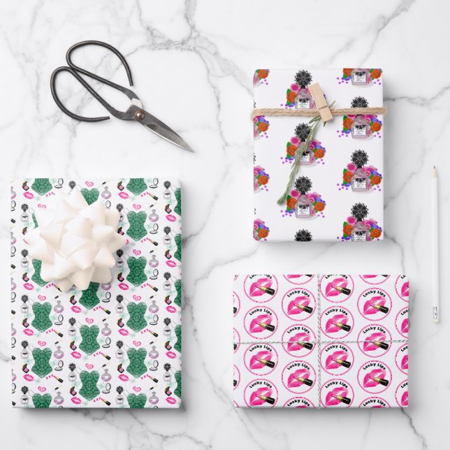 Feuille De Papier Cadeau Maquillage Parfum mignon fille Motif moderne (Recto)