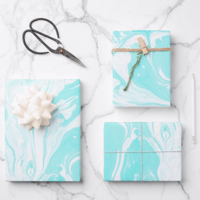 Feuille De Papier Cadeau Marbre Abstrait bleu Aqua  (Recto)