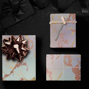 Feuille De Papier Cadeau Marbre beige élégant   Mint Sage Green Rose Gold
