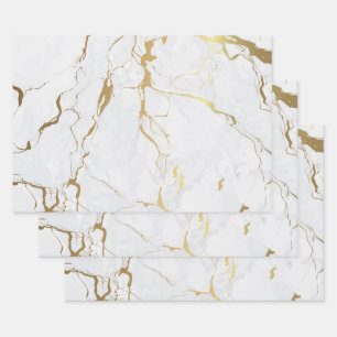Feuille De Papier Cadeau Marbre blanc Avec Or