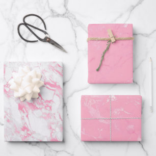 Feuille De Papier Cadeau Marbre blanc rose     