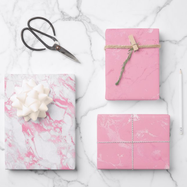 Feuille De Papier Cadeau Marbre blanc rose      (Recto)
