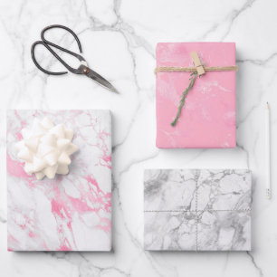 Feuille De Papier Cadeau Marbre blanc rose          
