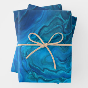 Feuille De Papier Cadeau Marbre bleu Turquoise Aquamarine Acrylique Abrégé