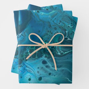 Feuille De Papier Cadeau Marbre bleu Turquoise Aquamarine Acrylique Abrégé