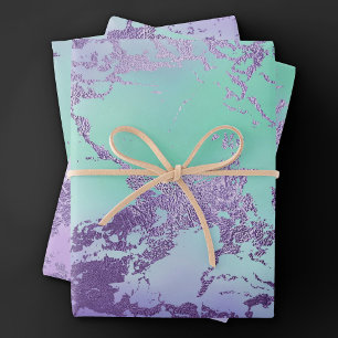 Feuille De Papier Cadeau Marbre chic   Lavande violet et vert menthe