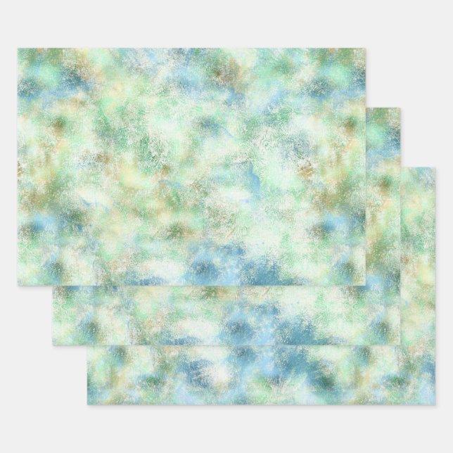Feuille De Papier Cadeau Marbre d'or Aqua Mint Abstrait (Lot)