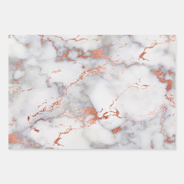 Feuille De Papier Cadeau Marbre d'or blanc et Rose  (Devant)