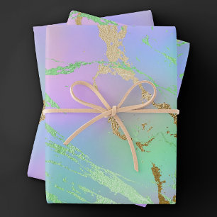 Feuille De Papier Cadeau Marbre Millénaire   Ombré Pastel Arc-en-Ciel Ludiq
