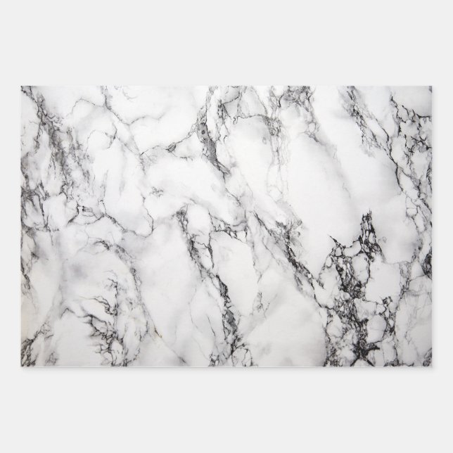 Feuille De Papier Cadeau Marbré noir et blanc moderne (Devant)