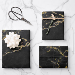 Feuille De Papier Cadeau Marbre noir et or