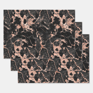Feuille De Papier Cadeau Marbre noir et or Rose