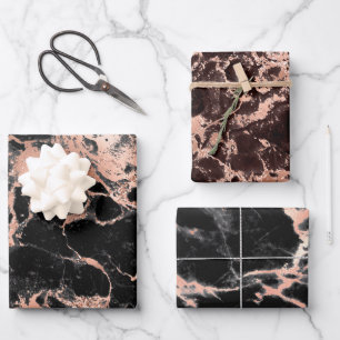 Feuille De Papier Cadeau Marbre noir et Rose moderne Motifs