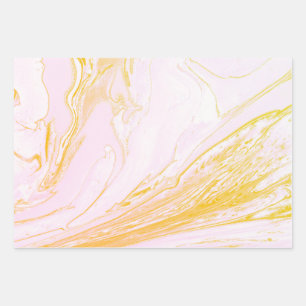 Feuille De Papier Cadeau Marbré rose et or