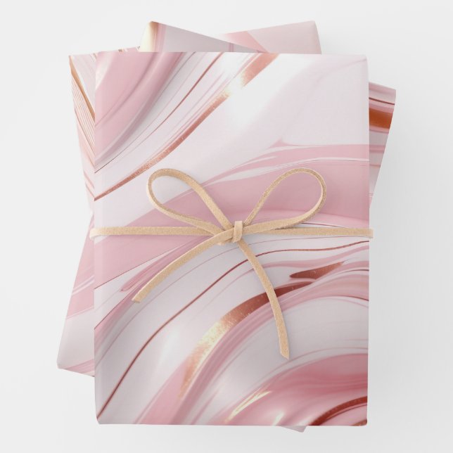 Feuille De Papier Cadeau Marbre rose et or (En situation)
