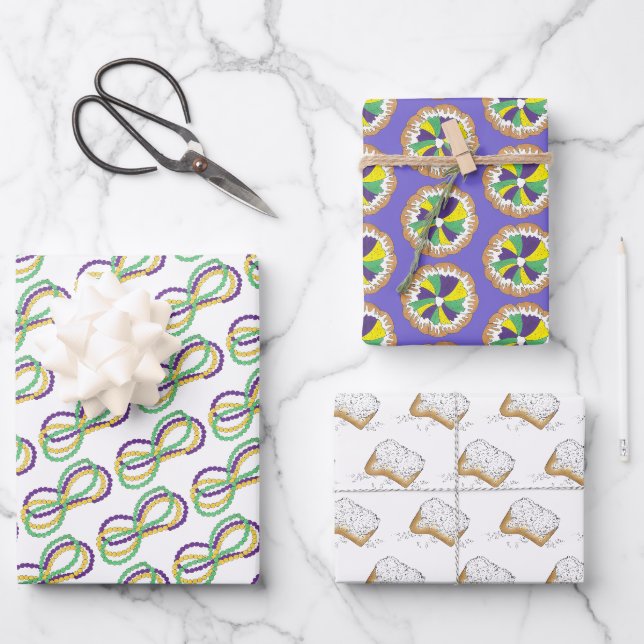 Feuille De Papier Cadeau Mardi Gras Beignet King Perles de gâteaux Nouvelle (Recto)