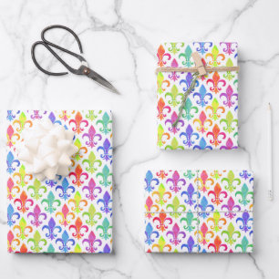 Feuille De Papier Cadeau Mardi Gras Rainbow Fleur de lis Motif