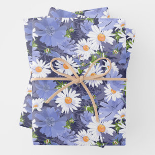 Feuille De Papier Cadeau Marguerites chic Pervenche Floral
