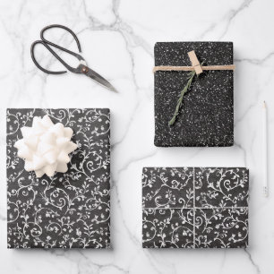 Feuille De Papier Cadeau Mariage Abstrait Élégant Noir et Blanc