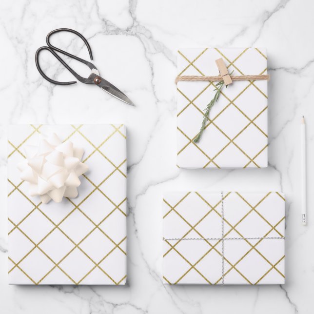 Feuille De Papier Cadeau Mariage Abstrait Géométrique Or Classique (Recto)