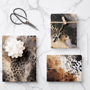 Feuille De Papier Cadeau Mariage Animalier Noir Crème Léopard