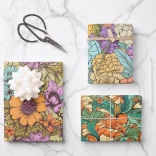 Feuille De Papier Cadeau Mariage Anniversaire Floral Bohème Rétro