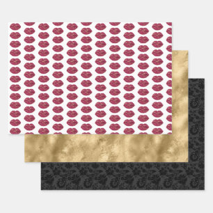 Feuille De Papier Cadeau Mariage avec des lèvres rouges
