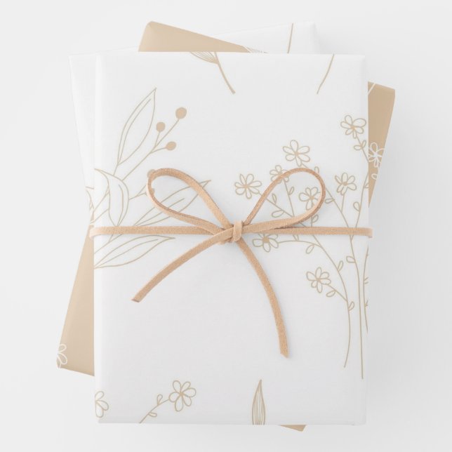 Feuille De Papier Cadeau Mariage Boho Beige Blanc Floral (En situation)