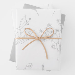 Feuille De Papier Cadeau Mariage Boho Floral Argent