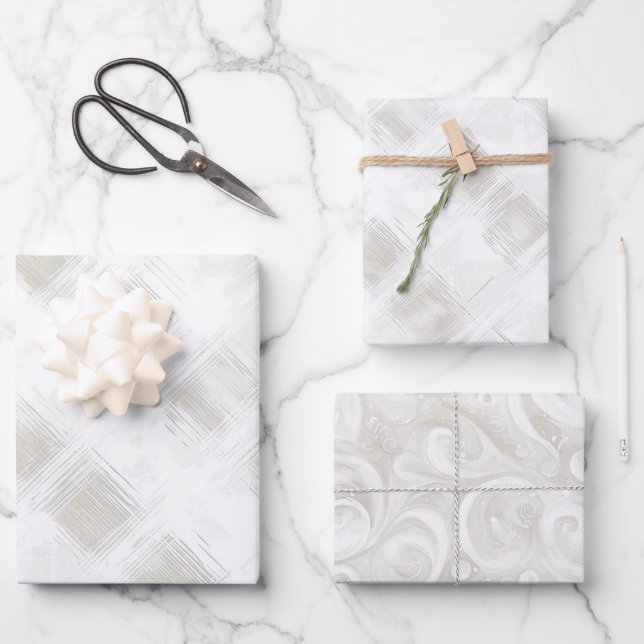 Feuille De Papier Cadeau Mariage Chic Crème Et Rayures Blanches (Recto)