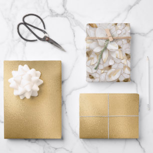 Feuille De Papier Cadeau Mariage Chic Gold Glam White Lotus Flowers